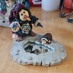 Boyds Bears Penguin Figurine with Mirror Base - Black, White, Brown